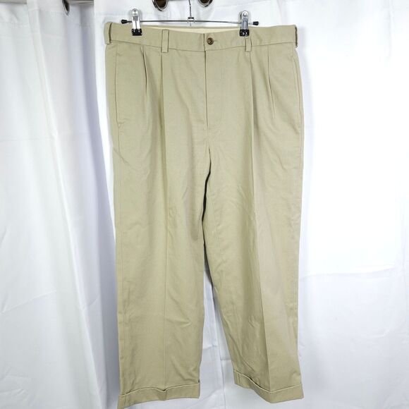 Brooks Brothers Men's 35x26 Beige Elliot Advantage Chino Pleated Cuffed Pants - Picture 1 of 7